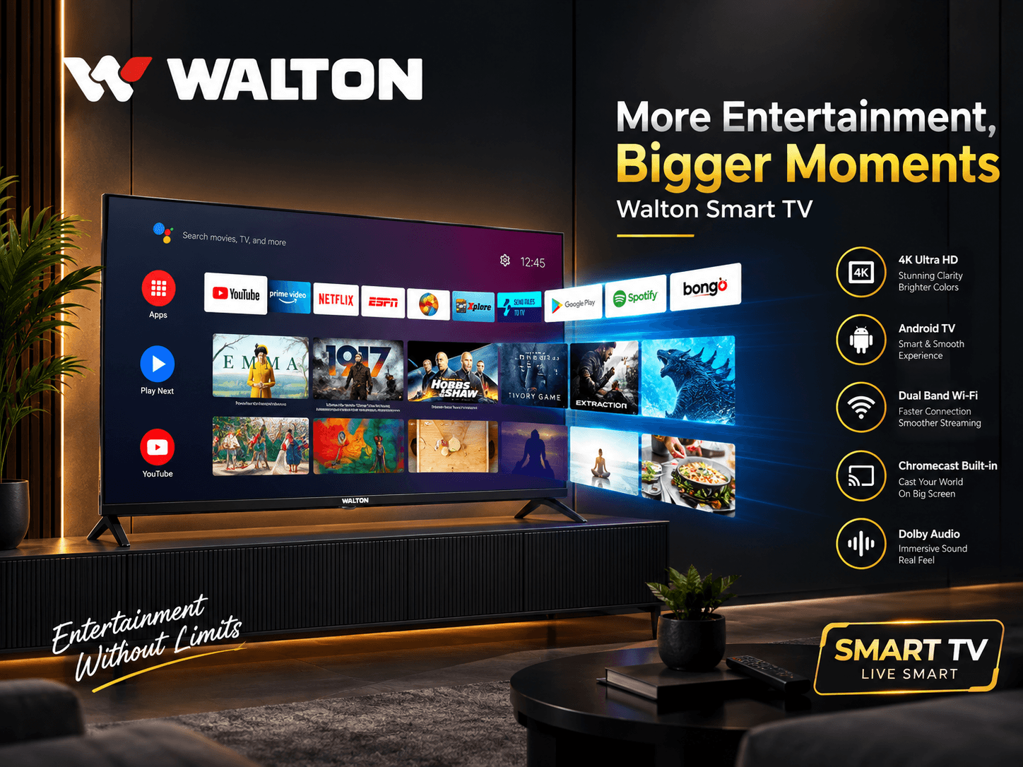 Walton Smart TV — 5000+ apps, 50000+ movies and TV shows